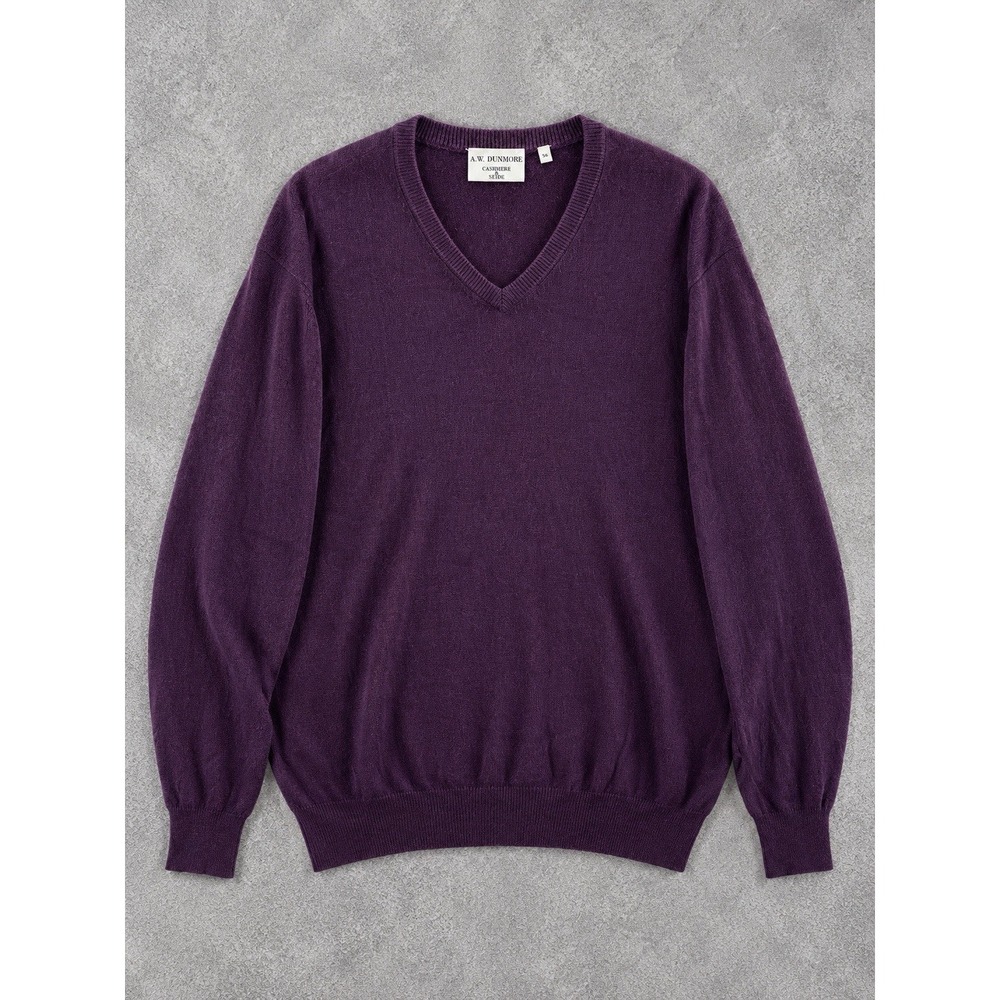 AW Dunmore Cashmere Silk Sweater Mens 56 Purple V Neck Heritage Preppy
